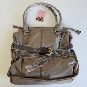 $95 Melie Bianco Leather Sarbina Taupe Tote Bag